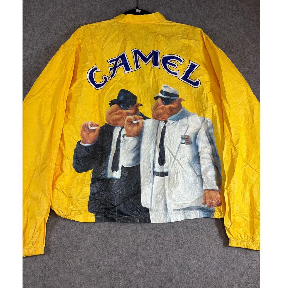 Vintage 90s Joe Camel Windbreaker Jacket Mens XL Yellow Full Zip Tyvek Outdoor